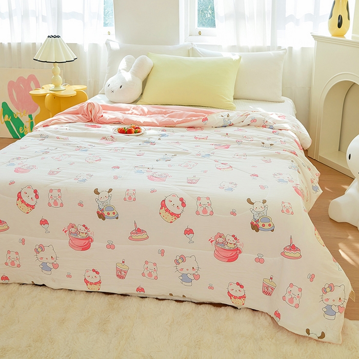 91家纺网 家纺一手货源 找家纺 梦恬佳 2025新款A类水洗皱皱棉夏凉被 粉色奶猫