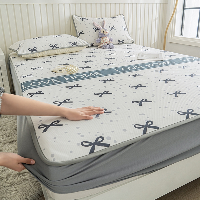 91家纺网 家纺一手货源 找家纺 卢赛尔 2025新款凉感丝提花凉席床笠款 蝴蝶结