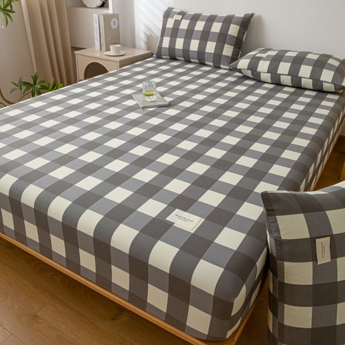 91家纺网 家纺一手货源 找家纺 梵克保罗 2025新款亲肤舒适全棉印花系列床笠 灰格调