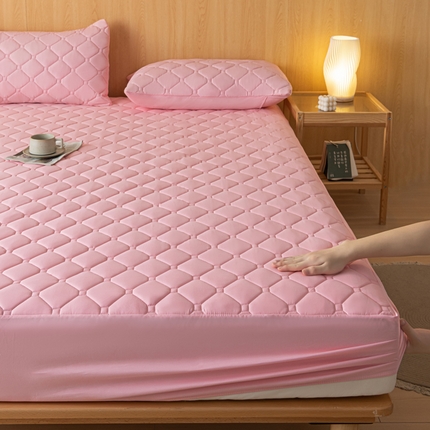 91家纺网 家纺一手货源 找家纺 梵克保罗 2025新款纯色加棉防水大豆纤维床笠 藕粉