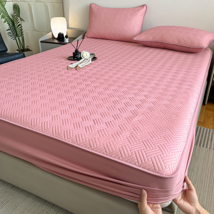 91家纺网 家纺一手货源 找家纺 梵克保罗 2025新款凉感丝床笠饼干系列凉席枕套 粉色