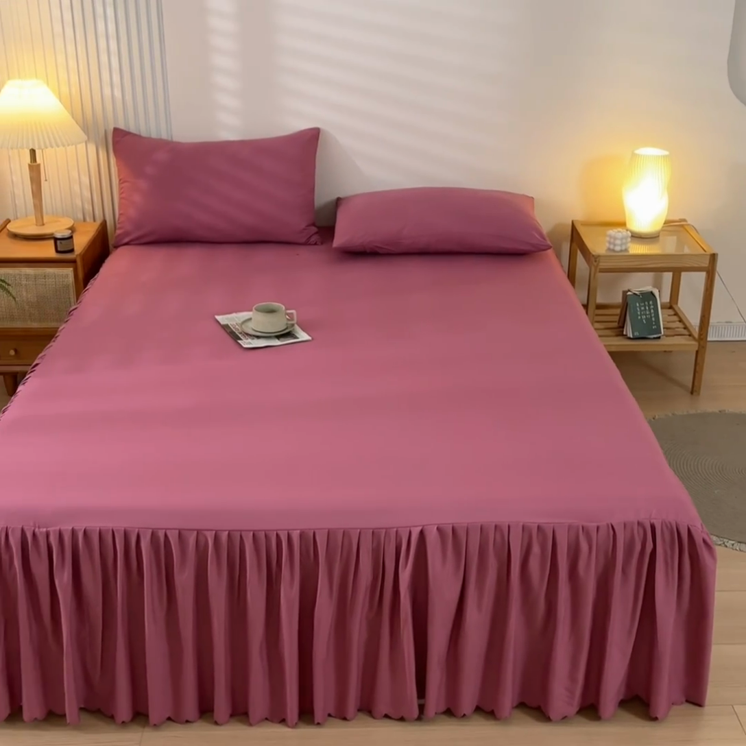 91家纺网 家纺一手货源 找家纺 梵克保罗 2025新款亲肤磨毛舒适柔软纯色Q系列床裙 Q-冷玫瑰