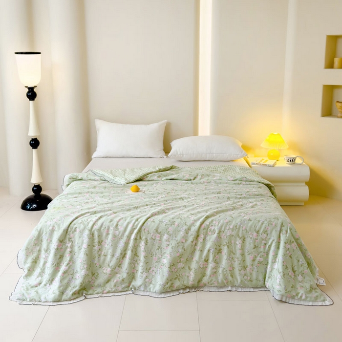 91家纺网 家纺一手货源 找家纺 眠多宝 2025新款亲肤舒适水洗棉花边夏被 素雅