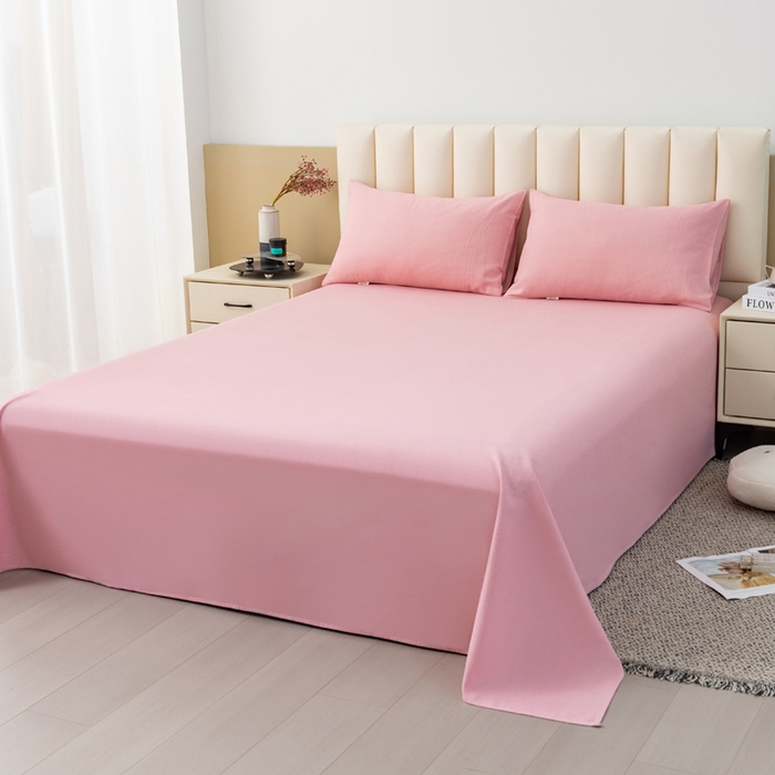 91家纺网 家纺一手货源 找家纺 2025新款老粗布床单老粗布凉席三件套系列-床单 浪漫-粉