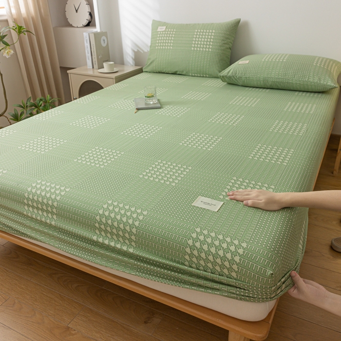 91家纺网 家纺一手货源 找家纺 梵克保罗 2025新款亲肤舒适全棉印花系列床笠 莫尼绿