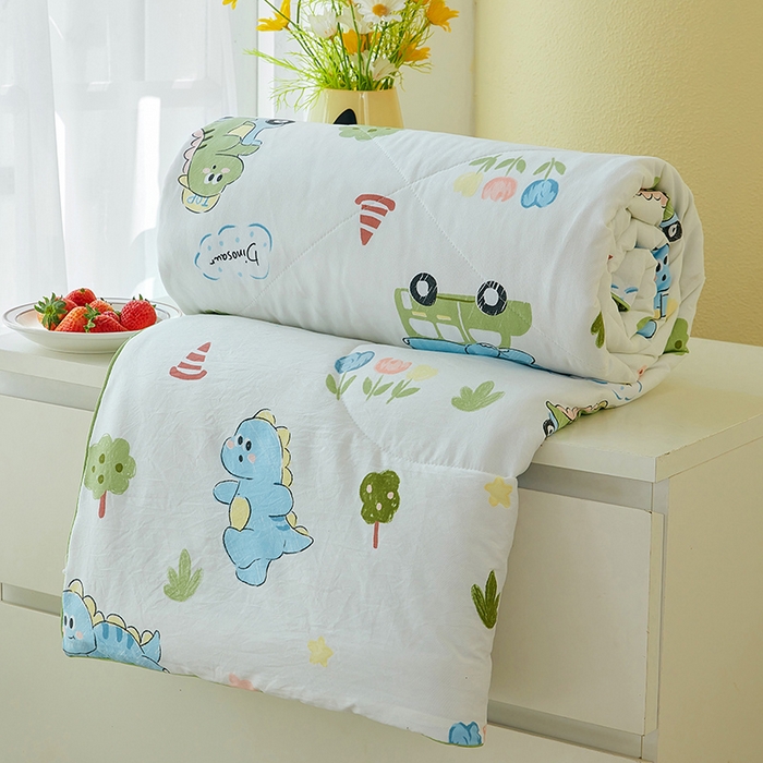 91家纺网 家纺一手货源 找家纺 梦恬佳 2025新款A类水洗皱皱棉夏凉被 恐龙乐园