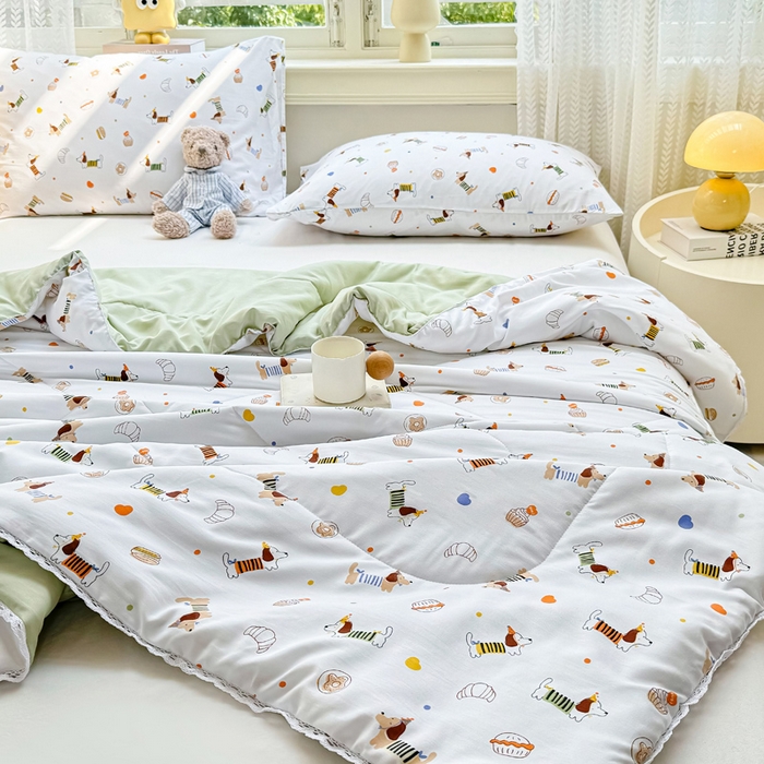 91家纺网 家纺一手货源 找家纺 穆琪 2025新款小花边印花夏被小清新夏凉被 旺旺队-小花边