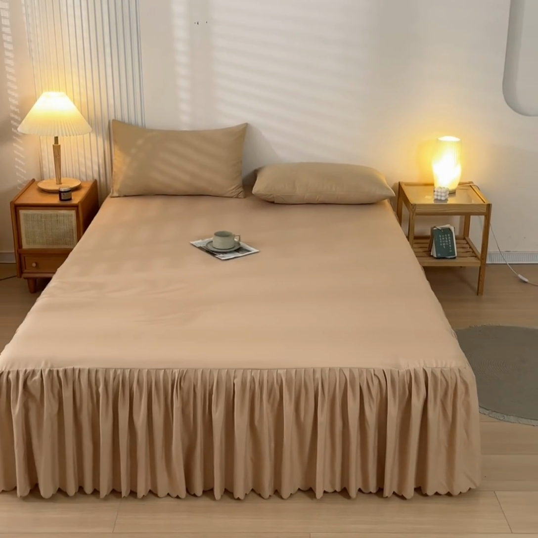 91家纺网 家纺一手货源 找家纺 梵克保罗 2025新款亲肤磨毛舒适柔软纯色Q系列床裙 Q-卡其