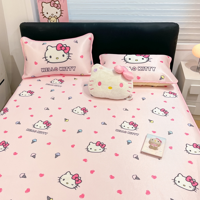 91家纺网 家纺一手货源 找家纺 （总）暮思家居 2025新款三丽鸥正版授权数码印花A类可机洗1200D冰丝凉席三件套平铺款系列