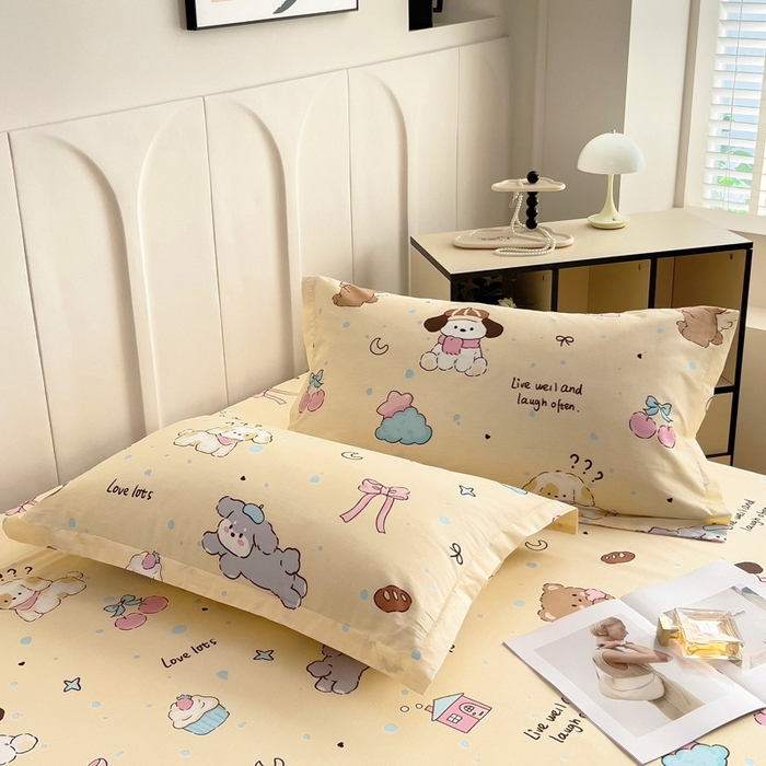 91家纺网 家纺一手货源 找家纺 2025新款全棉花边款床单 好奇狗