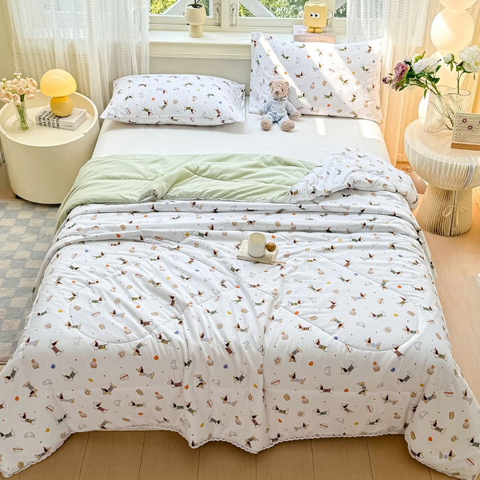 91家纺网 家纺一手货源 找家纺 穆琪 2025新款小花边印花夏被小清新夏凉被 旺旺队-小花边