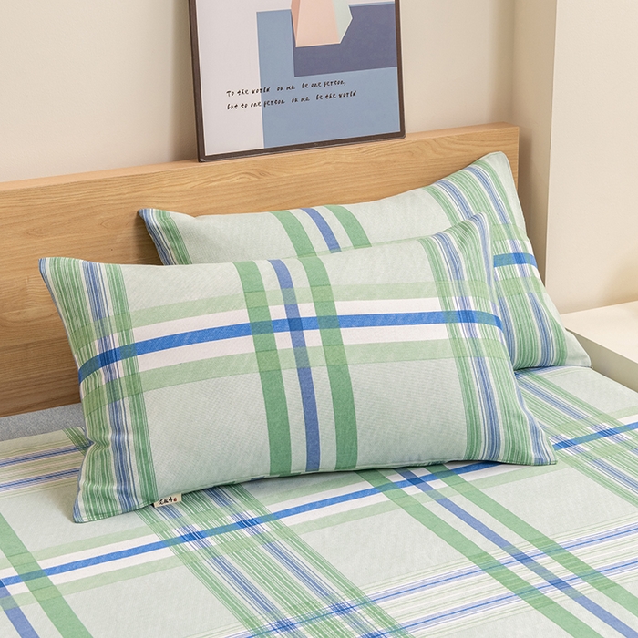 91家纺网 家纺一手货源 找家纺 2025新款老粗布床单老粗布凉席三件套系列-床单 格韵-绿