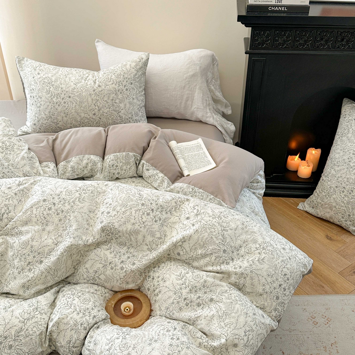 91家纺网 家纺一手货源 找家纺 时年家纺 2025春夏新款全棉纯棉有氧双层纱四件套-碎花系列 潇潇暮雨