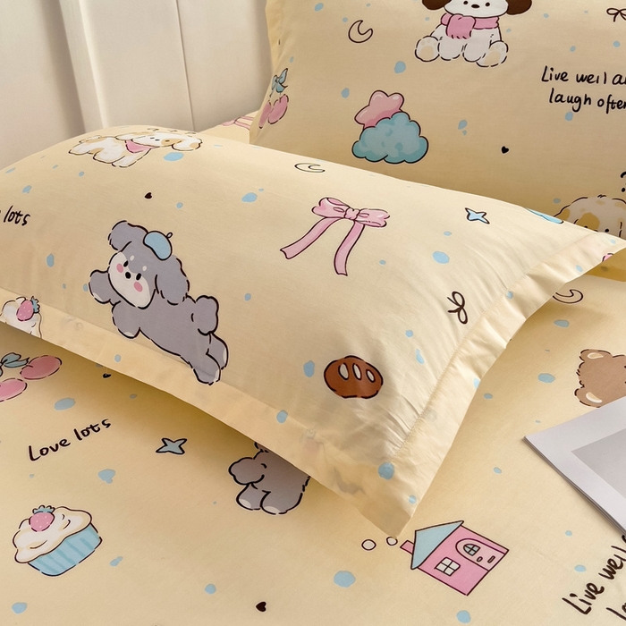 91家纺网 家纺一手货源 找家纺 2025新款全棉花边款床单 好奇狗