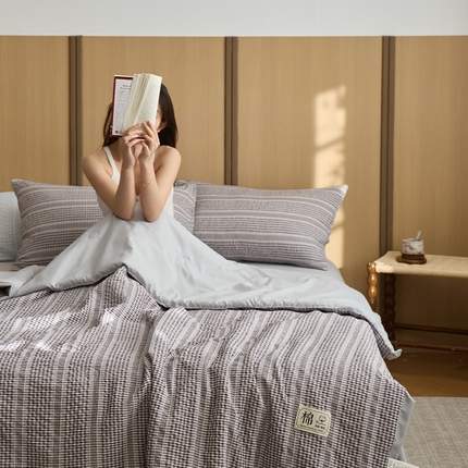 木堇家居 2025新款韩版A类色织提花阳离子新疆棉花夏被 色织棉花夏被-云杉灰