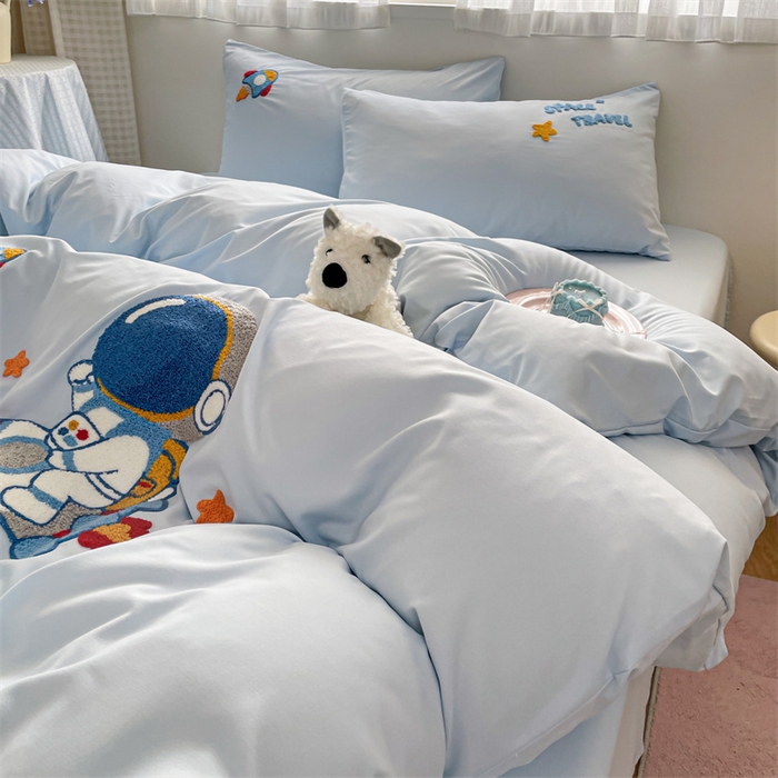 91家纺网 家纺一手货源 找家纺 星座家纺 2025新款水洗棉毛巾绣四件套 太空旅行