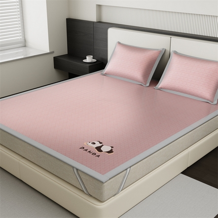 卡初家居（原微来） 2025新款条纹熊猫烫画系列冰丝席 熊猫-粉色