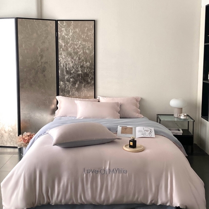 91家纺网 家纺一手货源 找家纺 （总）优悦 2025新款冰丝印花刺绣双拼四件套-漫心