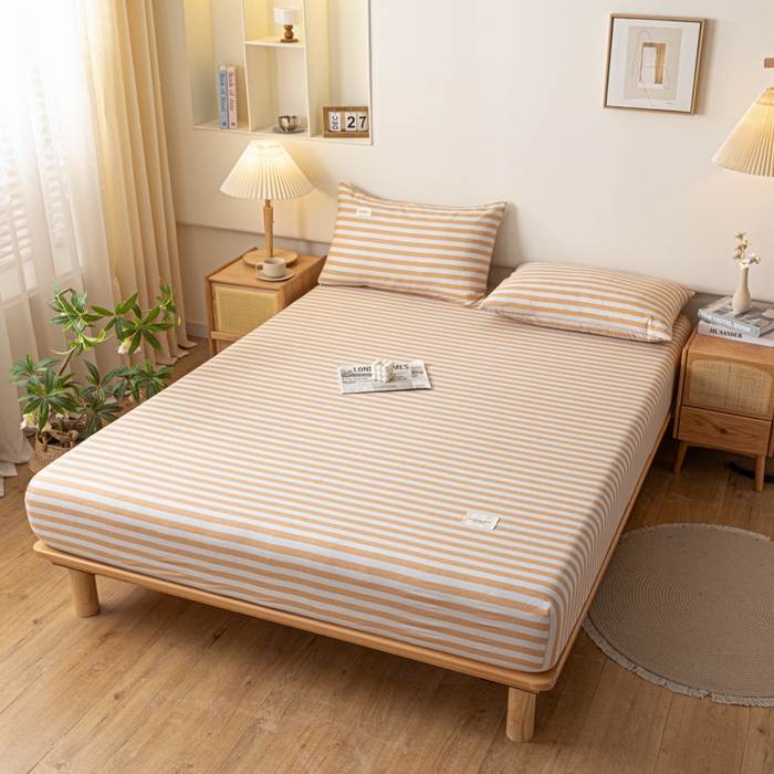 91家纺网 家纺一手货源 找家纺 梵克保罗 2025新款亲肤舒适全棉印花系列床笠 美拉德橘