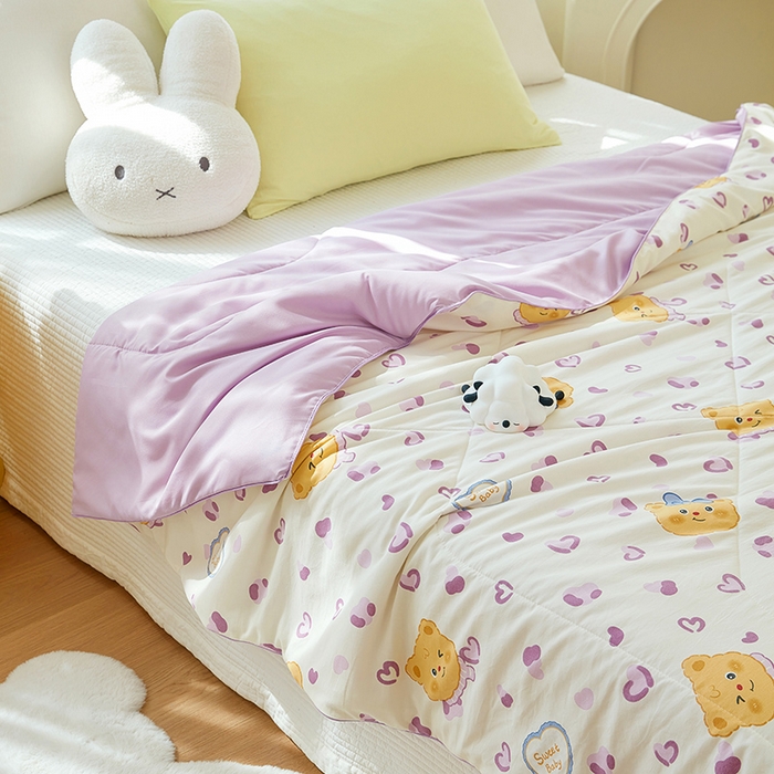 91家纺网 家纺一手货源 找家纺 梦恬佳 2025新款A类水洗皱皱棉夏凉被 甜甜黄油熊