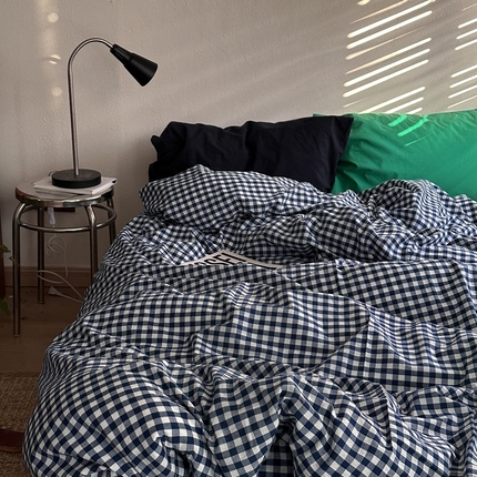 恋恋三季2025新款春季全棉色织格子混搭四件套-半冷西海岸 半冷西海岸（枕套Bv绿+藏蓝）