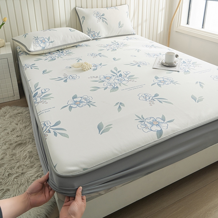 91家纺网 家纺一手货源 找家纺 卢赛尔 2025新款凉感丝提花凉席床笠款 清雅