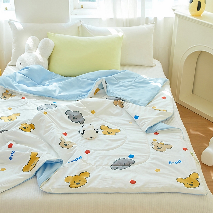 91家纺网 家纺一手货源 找家纺 梦恬佳 2025新款A类水洗皱皱棉夏凉被 快乐小狗