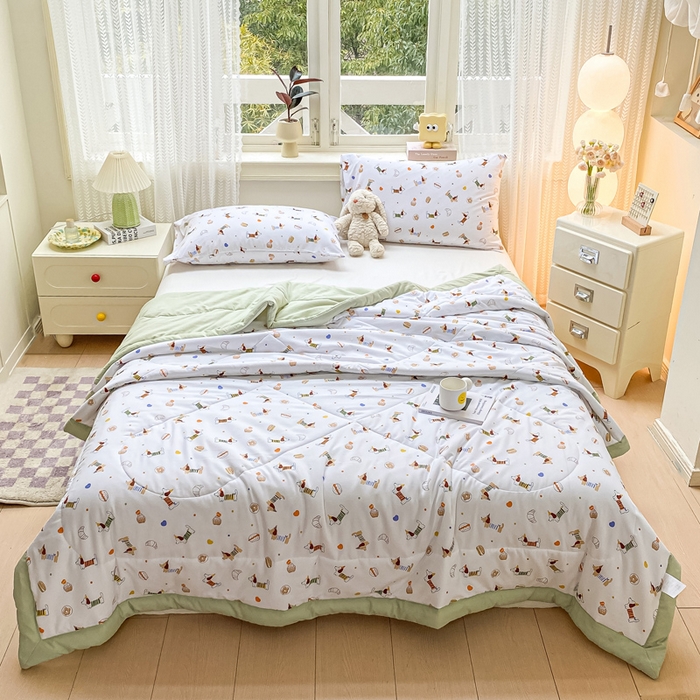 91家纺网 家纺一手货源 找家纺 穆琪 2025年新款小清新手包边夏凉被水洗棉印花夏被 汪汪队