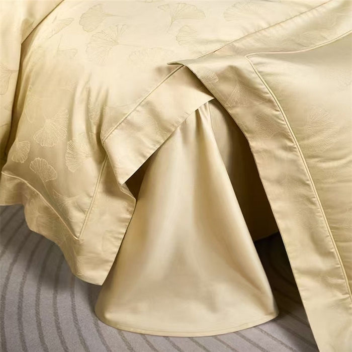 91家纺网 家纺一手货源 找家纺 优品阁 2024新款长绒棉贡缎提花--欧式轻奢提花系列叶叶情深-奶油米