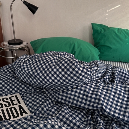 恋恋三季2025新款春季全棉色织格子混搭四件套-半冷西海岸 半冷西海岸（枕套BV绿）