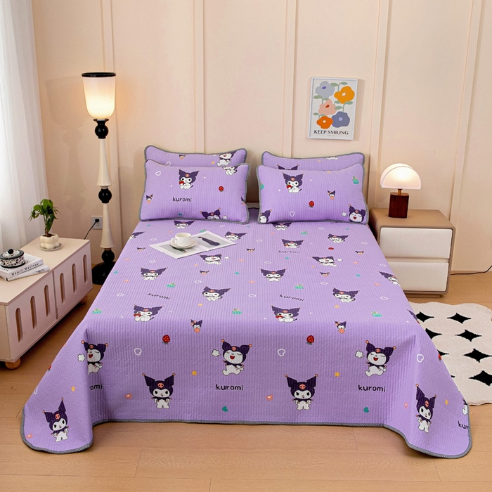 91家纺网 家纺一手货源 找家纺 情煊家纺 2025新款双面全棉夹棉床盖三件套 库洛米