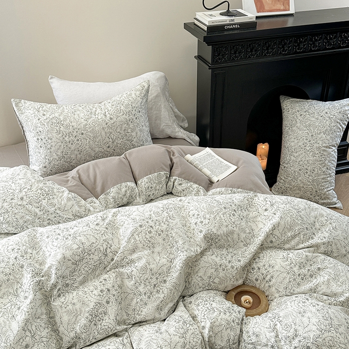 91家纺网 家纺一手货源 找家纺 时年家纺 2025新款全棉有氧双层纱四件套-碎花系列 潇潇暮雨