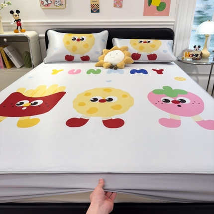 91家纺网 家纺一手货源 找家纺 丝羽坊 2025新款大版印花冰丝凉席冰丝席碳光冰丝凉席-床笠款 曲奇派