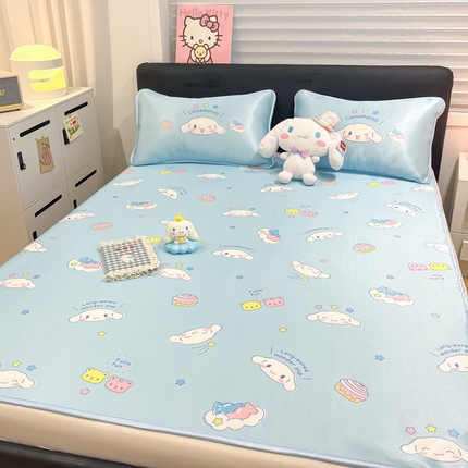 暮思家居 2025新款三丽鸥正版授权数码印花A类可机洗1200D冰丝凉席三件套平铺款系列 平铺款-云朵大耳狗