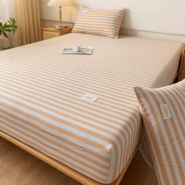 91家纺网 家纺一手货源 找家纺 梵克保罗 2025新款亲肤舒适全棉印花系列床笠 美拉德橘