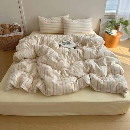 91家纺网 家纺一手货源 找家纺 （总）艾咪-Amy ntmy 2025新款条纹款全棉色织水洗棉四件套三件套