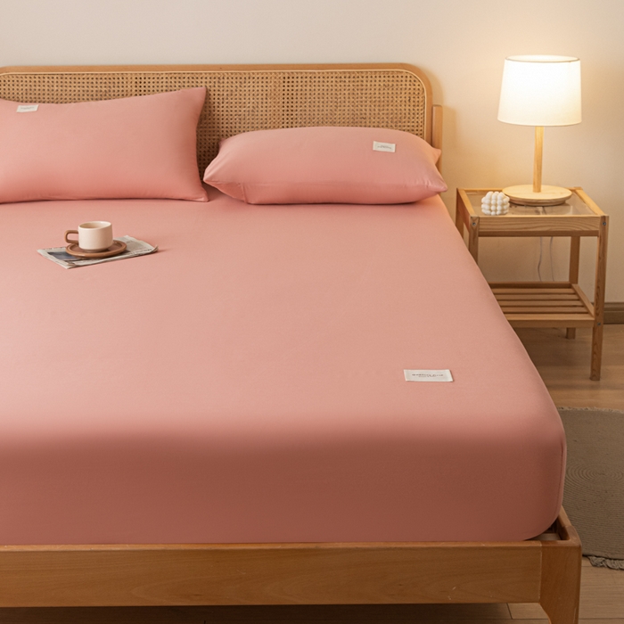 91家纺网 家纺一手货源 找家纺 梵克保罗 2025新款亲肤舒适全棉13372喷气床笠 香妃粉