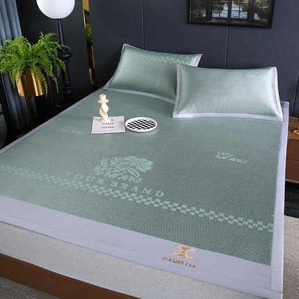 91家纺网 家纺一手货源 找家纺 （总）四川牛皮席 2025新款冰丝冰藤刺绣款凉席