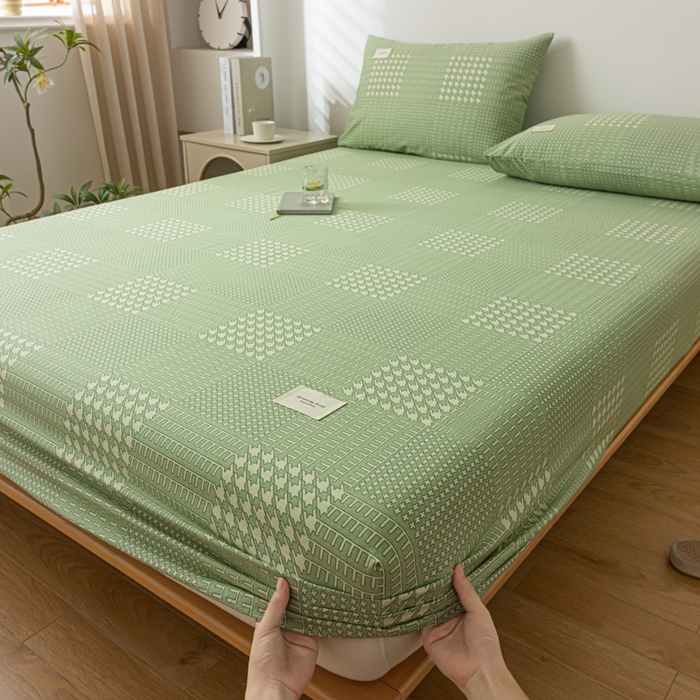 91家纺网 家纺一手货源 找家纺 梵克保罗 2025新款亲肤舒适全棉印花系列床笠 莫尼绿