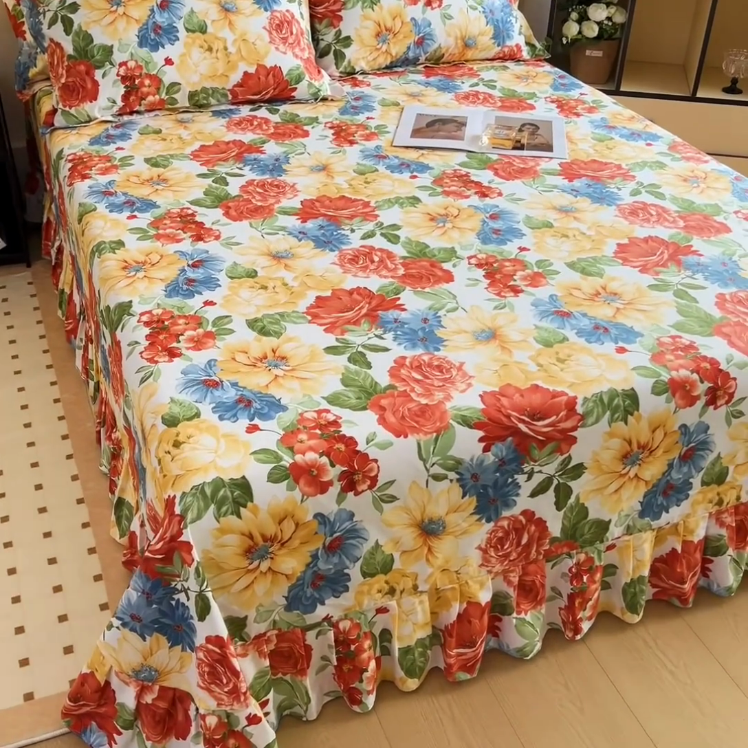 91家纺网 家纺一手货源 找家纺 2025新款全棉花边款床单 锦绣年华