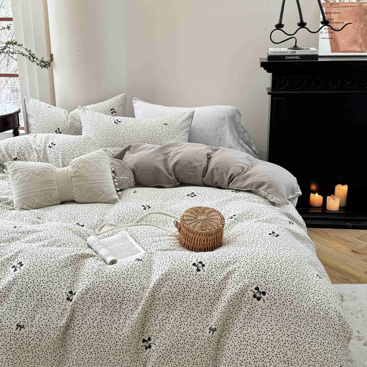 91家纺网 家纺一手货源 找家纺 时年家纺 2025春夏新款全棉纯棉有氧双层纱四件套-碎花系列 白茶籽