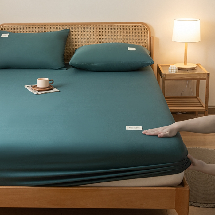 91家纺网 家纺一手货源 找家纺 梵克保罗 2025新款亲肤舒适全棉13372喷气床笠 墨子绿