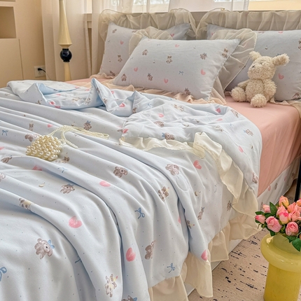 芯贝儿 2025新款提花针织水洗m双层纱夏被四件套 萌宠
