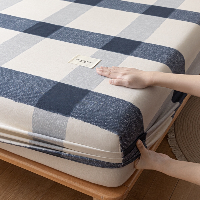 91家纺网 家纺一手货源 找家纺 梵克保罗 2025新款亲肤舒适全棉印花系列床笠 大格子