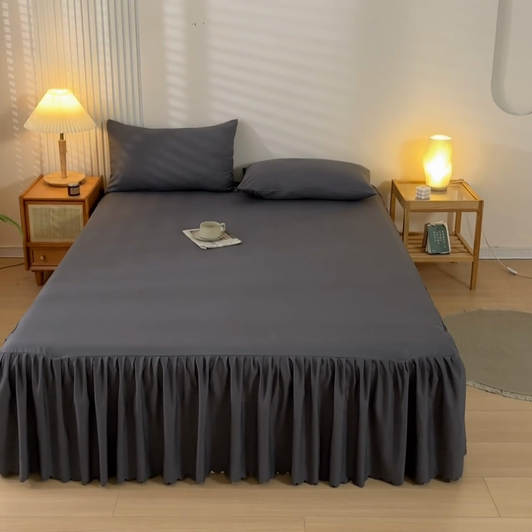 91家纺网 家纺一手货源 找家纺 梵克保罗 2025新款亲肤磨毛舒适柔软纯色Q系列床裙 Q-深灰