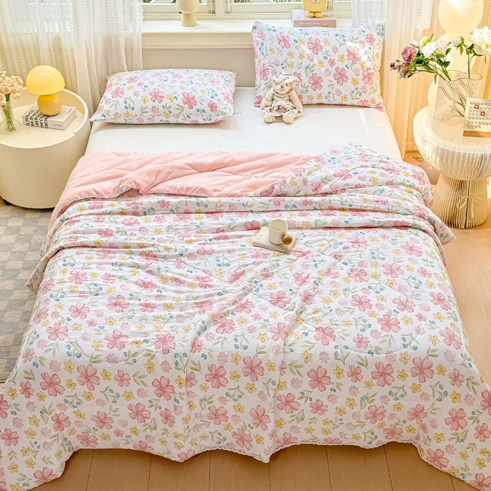 91家纺网 家纺一手货源 找家纺 穆琪 2025新款小花边印花夏被小清新夏凉被 左岸花开-小花边