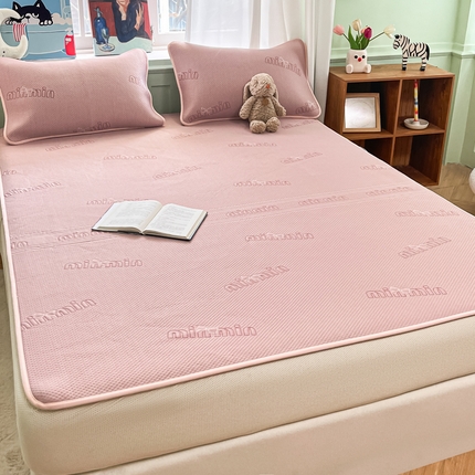 莱米家纺 2025新款冰感凉豆豆凉席床笠款 字母蝴蝶结—粉