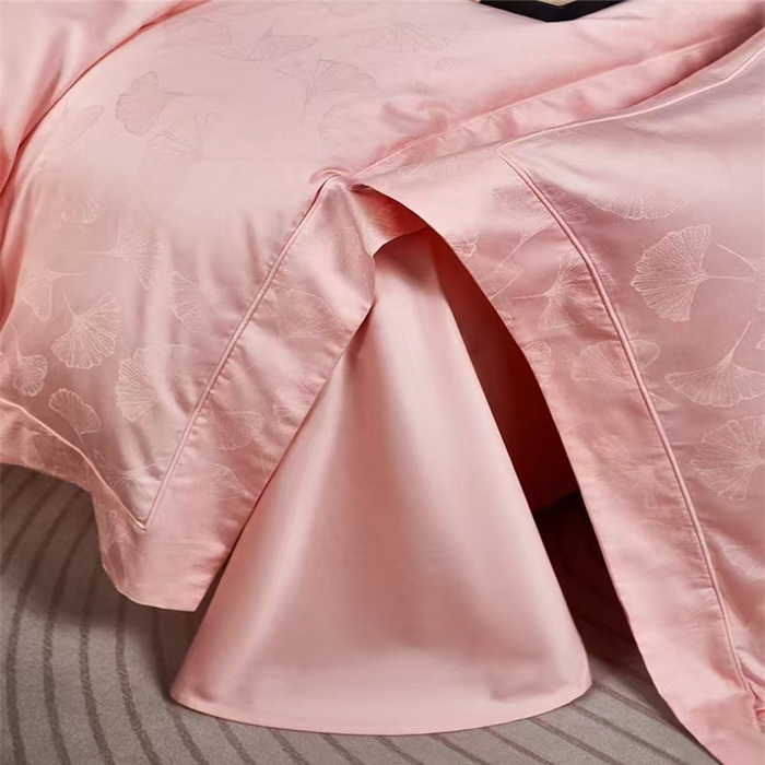 91家纺网 家纺一手货源 找家纺 优品阁 2024新款长绒棉贡缎提花--欧式轻奢提花系列叶叶情深-粉玉