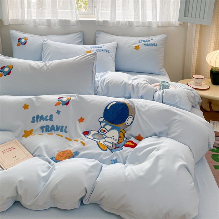 91家纺网 家纺一手货源 找家纺 星座家纺 2025新款水洗棉毛巾绣四件套 太空旅行