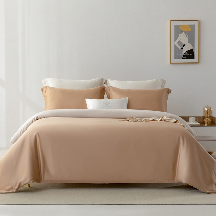 91家纺网 家纺一手货源 找家纺 121  2025新款60s支进口兰精天丝四件套-秋风QIUFENG系列（场景二） 薄暮咖